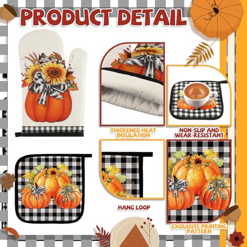 10 Pcs Fall Thanksgiving Pumpkin Kitchen Decor Set Sunflower (Orange / Pumpkin)