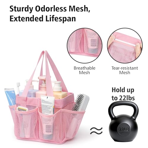 Mesh Shower Caddy Portable (1 Pack Pink with Rigid Base / S (Self-Standing Caddy Basket))