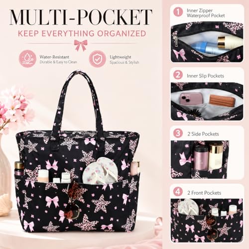 Large Beach Bag for Women (Black Pink)