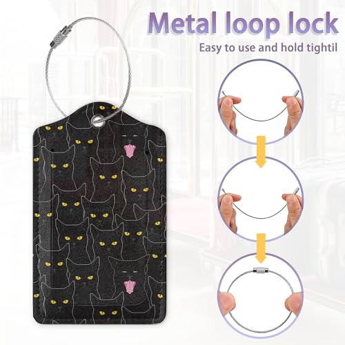 2Pcs Luggage Tag for Suitcase Black Cat Cute Suitcase Tag with Privacy Flap & Name ID Label & Metal Loop (Cute Black Cat)