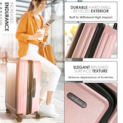 4 Piece Luggage Sets with Spinner Wheels (4 Piece Set (20/24/28) / Pink)