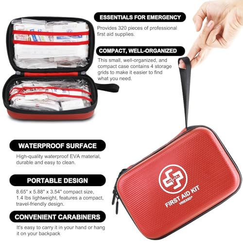 Premium 320 Piece First Aid Kit (Red / 5.88 x 8.65 Inch)