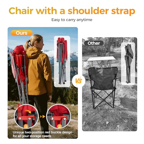 Heavy Duty 550LBS Padded Camping Chairs with Lumbar Support (Red / 1PC)