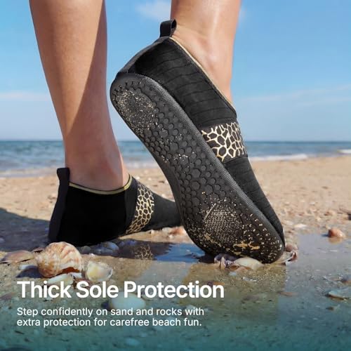 Water Shoes for Women Men Quick (11.5-12.5 Women/10.5-11.5 Men / Golden Leopard)