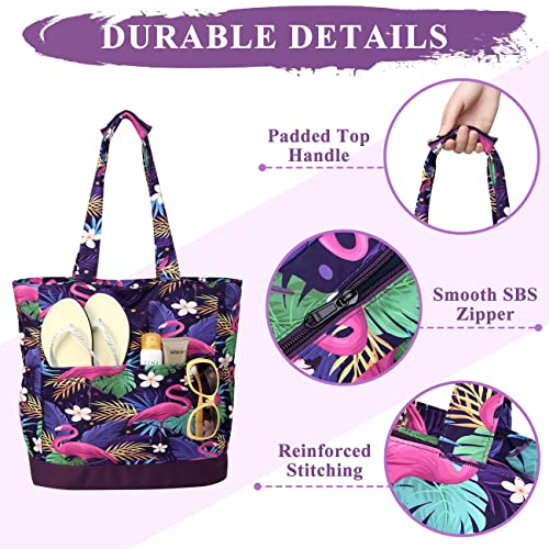 Beach Bag for Women (Purple Flamingo)