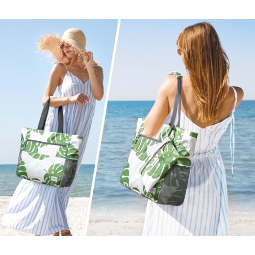 Beach Bag Waterproof Sandproof Large Capacity Foldable for Women (Leaf / 35L)