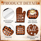 10 Pcs Fall Pumpkin Kitchen Decor Set Kitchen Towels Pot Holders Oven Mitts and Rugs Set Thanksgiving Towels for Baking Cooking BBQ Autumn Home (White, Orange / Checkered Pumpkin)