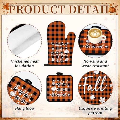 10 Pcs Fall Pumpkin Kitchen Decor Set Kitchen Towels Pot Holders Oven Mitts and Rugs Set Thanksgiving Towels for Baking Cooking BBQ Autumn Home (White, Orange / Checkered Pumpkin)