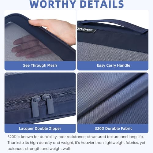 4 Set/6 Set/8 Set Compression Packing Cubes Travel Accessories Expandable Packing Organizers (Square Mesh, 06-Navy) (06-Navy / Square Mesh)