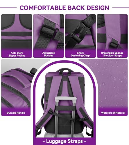 Carry On Backpack Airline Approved (Purple / 17.3 Inch (20''x13''x10''))