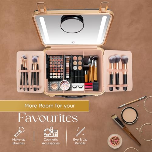 Lighted Makeup Case with Mirror + 10x Mini Mirror (Black)