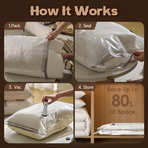 Rechargeable Pump Vacuum Bags for Travel Packing (15 Large Size)