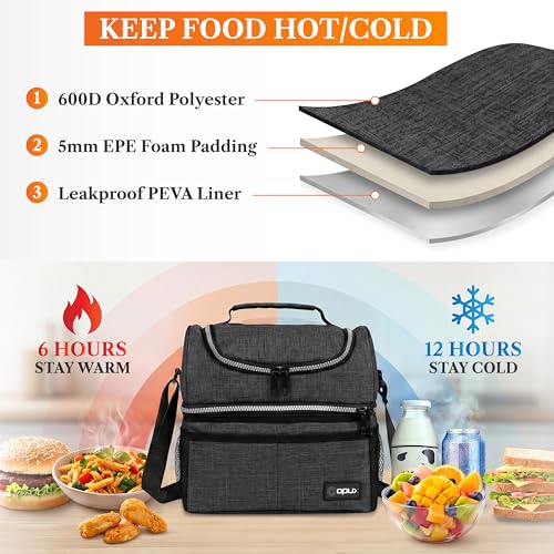 Insulated Lunch Bag for Men Women (Heather Charcoal)