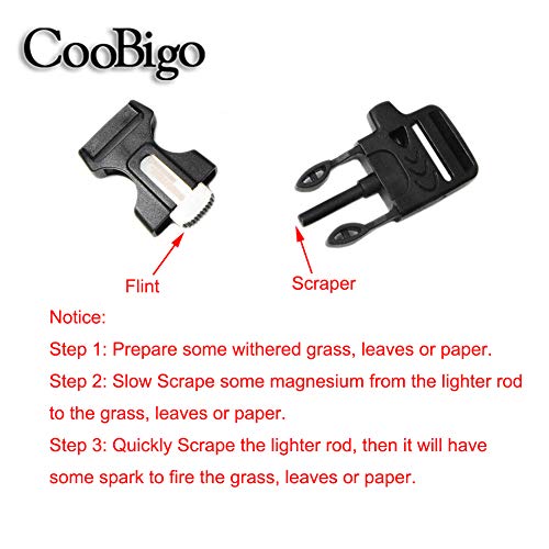 10Pack 3/4" (19mm) Fire Starter Survival Whistle Buckle Flint Scraper for Paracord Bracelet Key Lanyard Ourdoor Hiking Camping Backpack Bag Pets Collar DIY Travel Kits