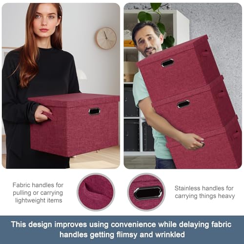Storage Bins with Lids Fabric Closet Organizers Cubes Office Organization (Bright Red / Large -3 Pack)