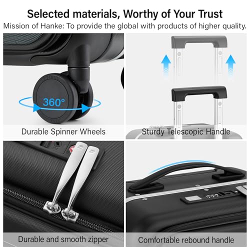 20 Inch Carry On Luggage with Cup Holder and USB Ports (Jet Black / Non-Expandable 20 Inch)