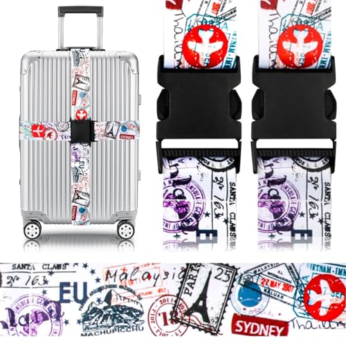 Colorful 2 Pack Luggage Straps for Suitcases Travel Belt Connector Holds Suitcase Add a Bag Premium Accessories Unique Adjustable Strap Journey (Journey)