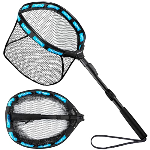 Fishing Net Fish Floating Landing Net with Handle (11.8"/30cm Hoop Size 1.0M Blue(Extendable) / 1.0m (Extendable))