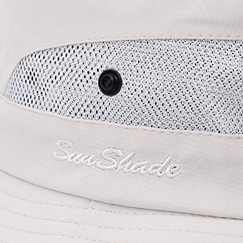 Womens Summer Sun Hat Beach Hat Wide Brim Outdoor UV Protection Hat Foldable Cool Mesh Ponytail Bucket Hat (6-7 / Beige)