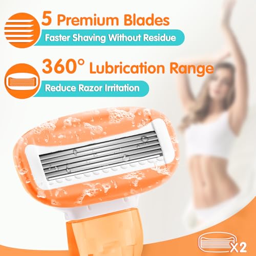Travel Razors for Women Include 1 Handle 2 Cartridges (Orange)