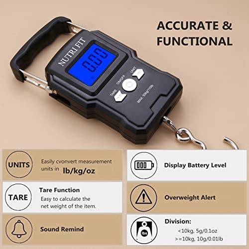 Luggage Scale Digital Suitcase Weighing Fish Portable for Travel (Jet Black)