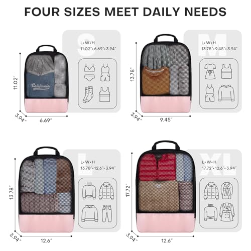4 PCS Set Compression Packing Cubes for Travel (4 Set / Pink)