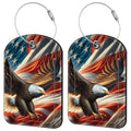2 Pack Cute Luggage Tag for Suitcases Eagle and American Flag Leather Luggage Tags with Stainless Steel Loop Privacy Flap Name Tags (Eagle and American Flag)