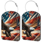 2 Pack Cute Luggage Tag for Suitcases Eagle and American Flag Leather Luggage Tags with Stainless Steel Loop Privacy Flap Name Tags (Eagle and American Flag)
