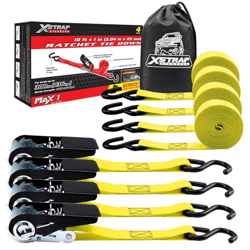 4 PK Ratchet Tie Down Straps (4PK-1Inch / Yellow)