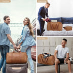 3PCS Faux Leather Weekender Bag for Women Men Travel Bag Overnight Bags (Light Brown)