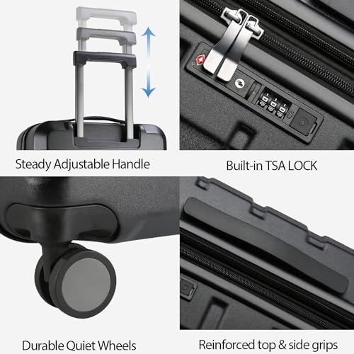 Hardside Expandable Carry On Luggage with Spinner Wheels & Built (Black)