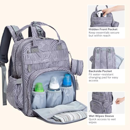 Diaper Bag Backpack (Gray Swirls)