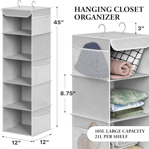 5 Shelf Hanging Closet Organizer (5 Shelf / Grey)