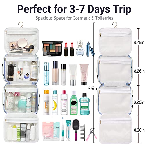 Toiletry bag for Women Hanging Travel Toiletry Bag for Toiletries Polka Dots Pattern Toilery Organizer with Hanging Hook Ideal for Full Sized Toiletries and Cosmetics (Polka dot)