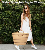 Beach Bags for Women Straw Tote Bag Summer Beach Bag Large Woven Straw Tote for Vacation Holiday (Brunette)