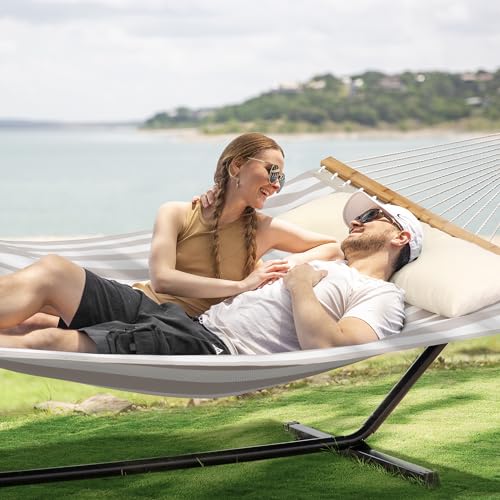 Outdoor Portable Hammock with Stand (78.7 x 55.1 in, Hammock with 144 in Stand / Light Gray)