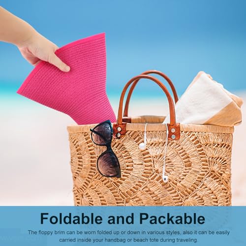 Sun Hats for Women Wide Brim Summer Hat Large Floppy Sun Straw Hat Foldable Packable Beach Hats UPF 50+ (Medium Size: Rose Red / Brim 5.5" (Head Circumference 22-22.8"))