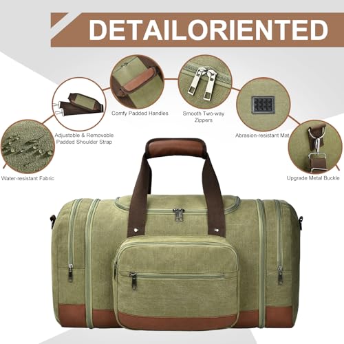 60L Canvas Duffle Bag for Travel Weekend Gym Overnight Carry (Army Green / 60L)