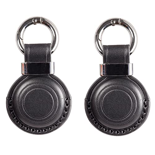 2 Pack KEEPXYZ Genuine Leather Keychain Holder Compatible with Airtag ([2 Pack] Black V2.0)