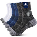 Light Compression Socks for Men Cotton Crew Socks Breathable Moisture Wicking Cushion Running Hiking Socks 3 (Large / Z-black+denim Blue+white(3 Pairs))