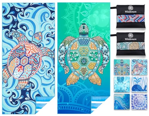 Microfiber Beach Towel (2 Pack Turtle Blue Turtles / 32x71 Inch)