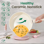 Ceramic Nonstick Pots and Pans Set 19 Piece with Detachable Handle (Light Pink)