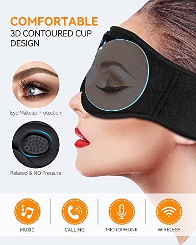3D Sleep Headphones Bluetooth 5.4 Sleep Mask with HD Speakers (Deep Black)