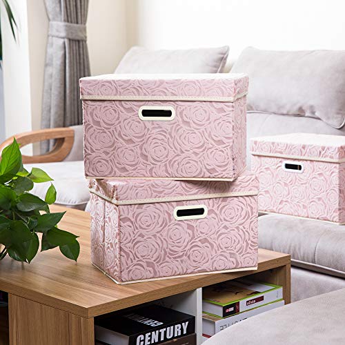 Collapsible Storage Boxes with Lids [5 (Pink / Medium(5-Pack))
