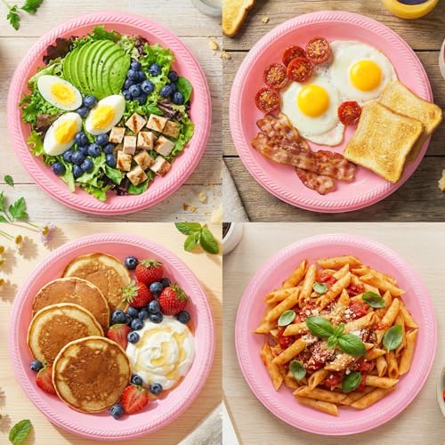 100 Pcs 10 Inch Pink Plastic Plates (Pink / 100 Pcs)