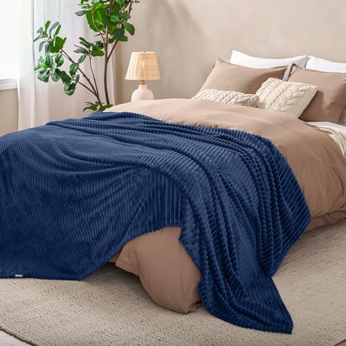 Fleece Blanket Luxury Microplush (Twin/Twin XL / 37 - Ribbed Dark Blue)