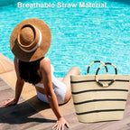 Beach Bags for Women Straw Tote Bag Summer Beach Bag Large Woven Straw Tote for Vacation Holiday (White)