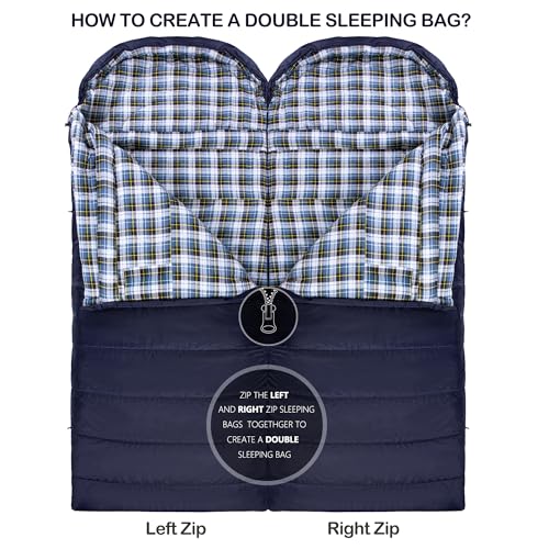 Sleeping Bags for Adults XXL Cold Weather (Navy Blue / 20F Right Zip)