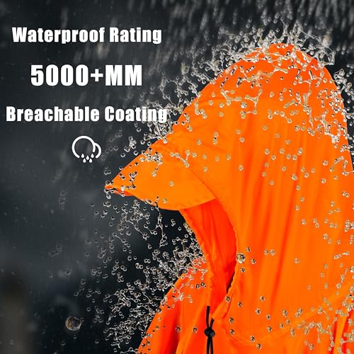 Hooded Rain Poncho Lightweight Waterproof Unisex Raincoat Jacket with Pocket for Men Women Adult (One Size / Orange)