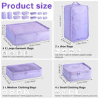 2 Packs Travel Packing Cubes 10 Pcs with Shoe Bags Purple (Purple)
